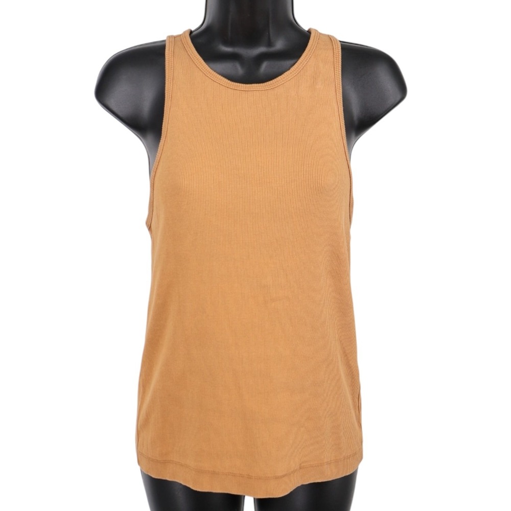 Zara Ribbed Camel Tank Top Sleeveless Fitted Stretch Basic Brown Medium